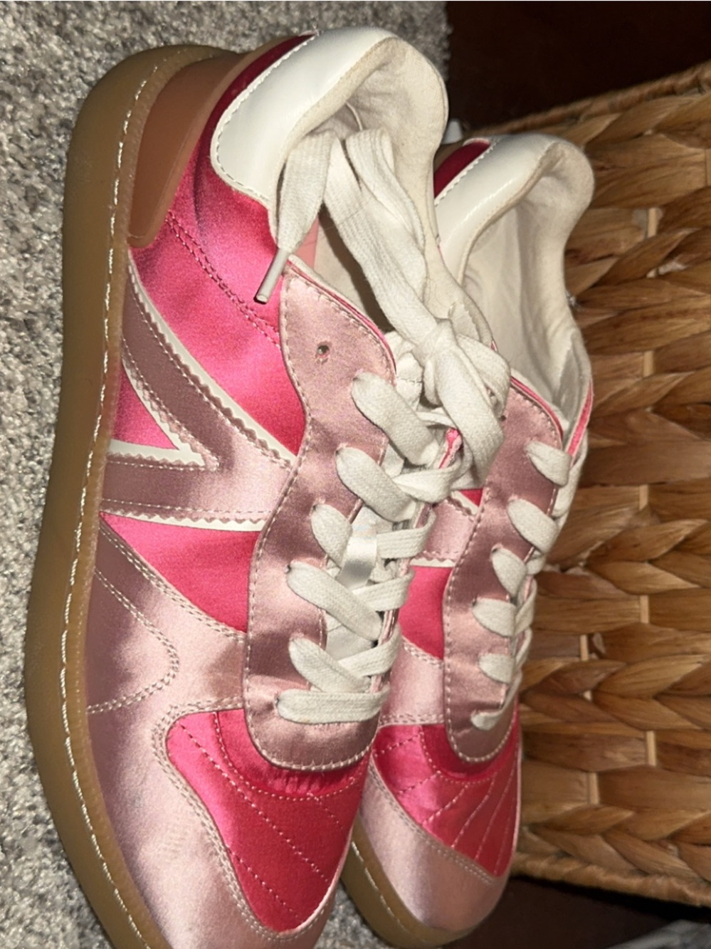 MIA Pink Satin Lace-Up Sneakers with Cream Accents